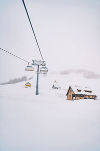 Low angle view of snow covered landscape against clear sky