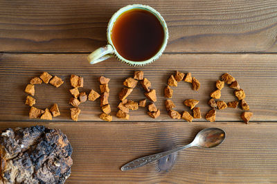 High angle view of coffee on table