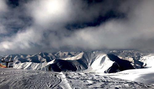 Scenic view of snowcapped mountains against sky