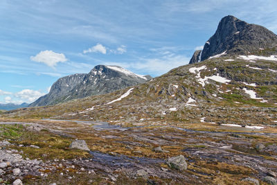 Scenic view of snowcapped mountains against sky