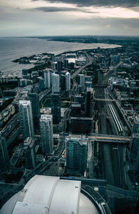 High angle view of buildings in city