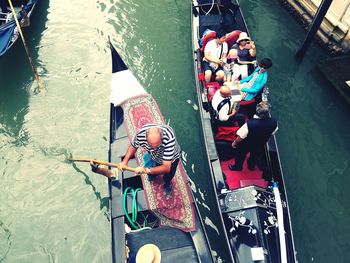 High angle view of people in boat