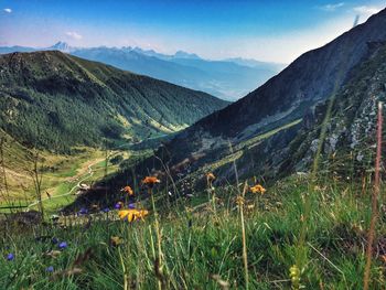 Scenic view of mountains against sky