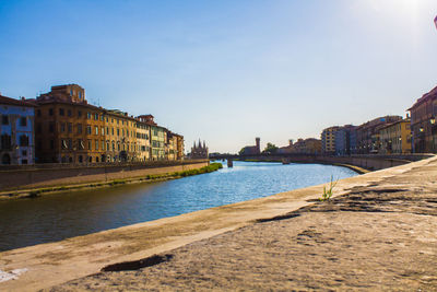 River by buildings against sky in city