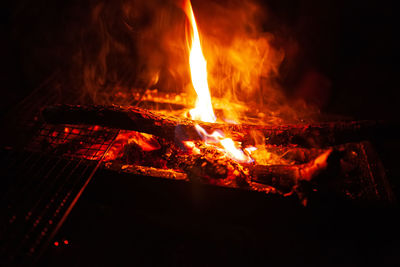 Close-up of fire in the dark