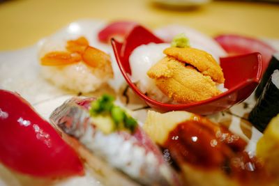 Close-up of food served in plate