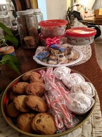 High angle view of food in plate on table