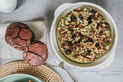High angle view of food in bowl on table