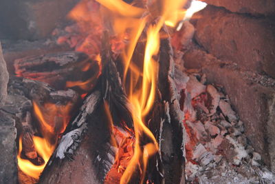 Close-up of wood burning