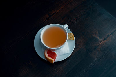 High angle view of coffee on table