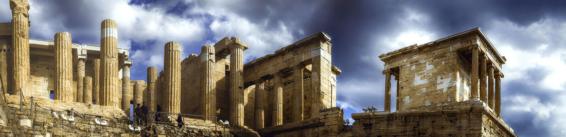 Athens, greece - febr 13, 2020. ruins of propylaea -monumental gateway in the acropolis of athens