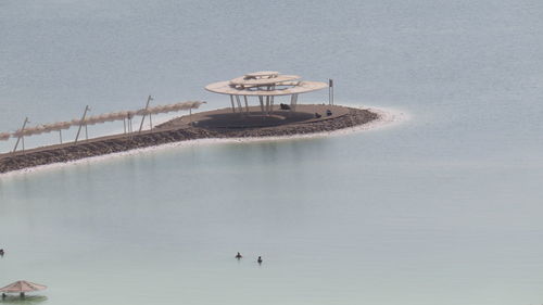 High angle view of gazebo on shore at dead sea