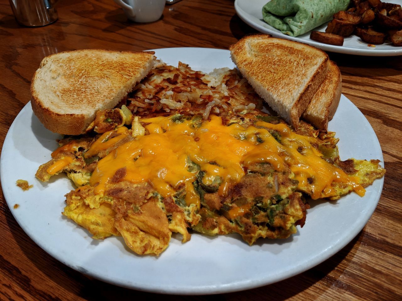 HIGH ANGLE VIEW OF BREAKFAST IN PLATE