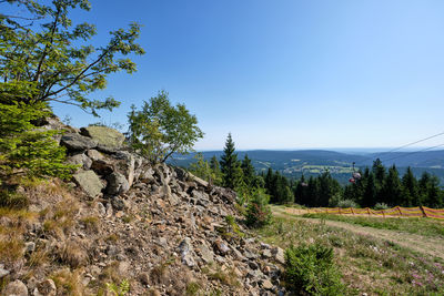 Scenic view of landscape against clear blue sky