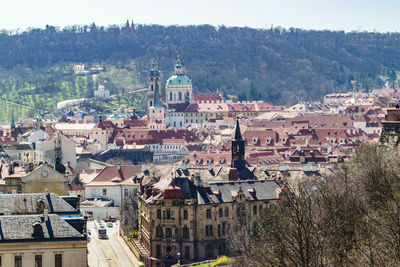 High angle view of buildings in town