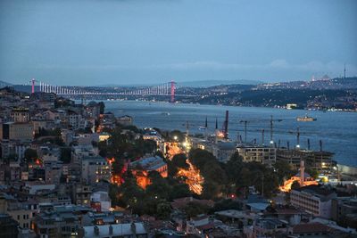 High angle view of city buildings