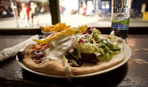 Close-up of food in plate on table