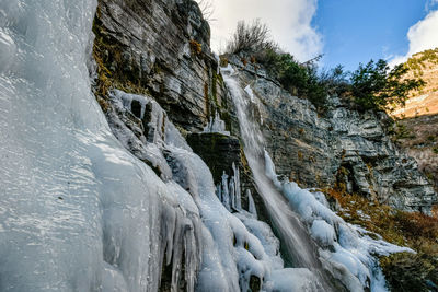 Scenic view of frozen rock formation against sky