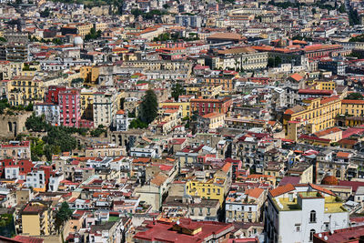 High angle view of buildings in city