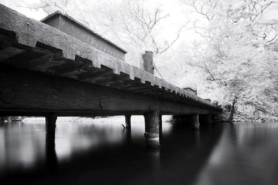 Low angle view of bridge over river against sky