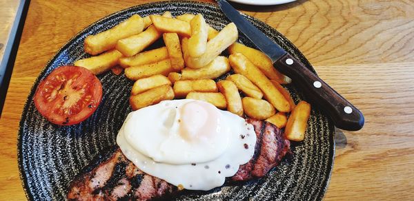 High angle view of fried egg on plate