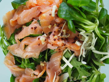 Close-up of chopped vegetables in plate