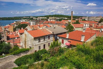 High angle view of townscape against sky