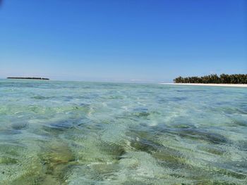 Scenic view of sea against clear blue sky