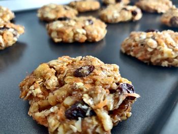 High angle view of cookies in plate