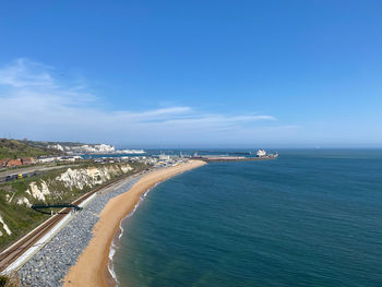 Scenic view of sea against blue sky