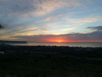 Scenic view of field against sky during sunset