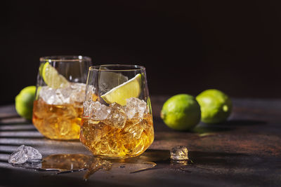 Close-up of fruits in glass on table