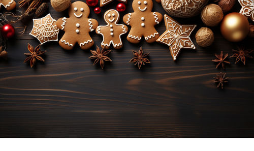 High angle view of christmas decorations on table