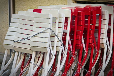 High angle view of shopping cart in row