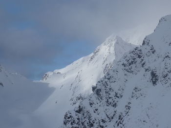 Scenic view of snow covered mountains against sky