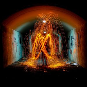 Illuminated light painting at night