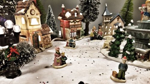 Close-up of christmas decorations on table