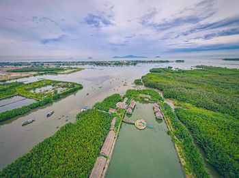 High angle view of beach against sky