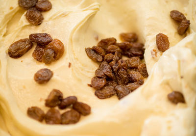 Detail shot of raisins in ice cream