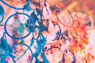 Full frame shot of multi colored dreamcatchers for sale