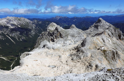 Scenic view of mountains against cloudy sky