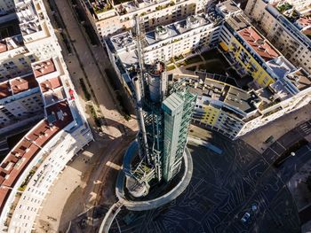 High angle view of buildings in city