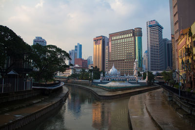 Canal amidst buildings against sky in city