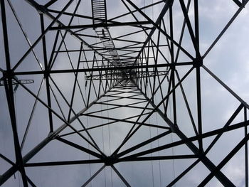 Low angle view of electricity pylon against sky