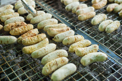 Close-up of meat on barbecue grill