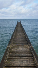 Wooden pier over calm sea against sky