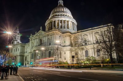 View of illuminated cathedral at night