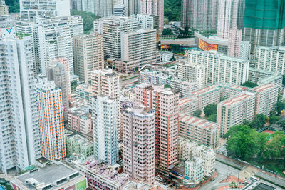 High angle view of towers in city