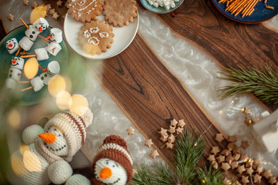 High angle view of cookies in plate