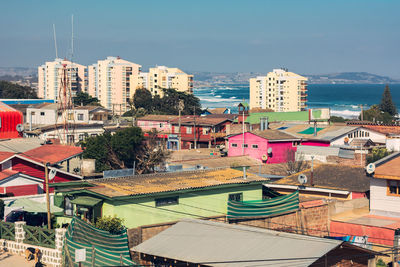 High angle view of buildings in city